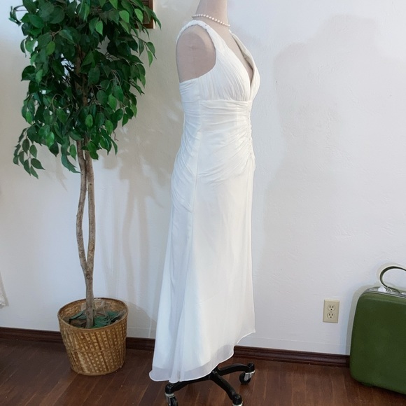 Crepe Chiffon Beach Wedding Rehearsal Prom Formal Dress Gown Ruched  Plunge  12 - Picture 4 of 10